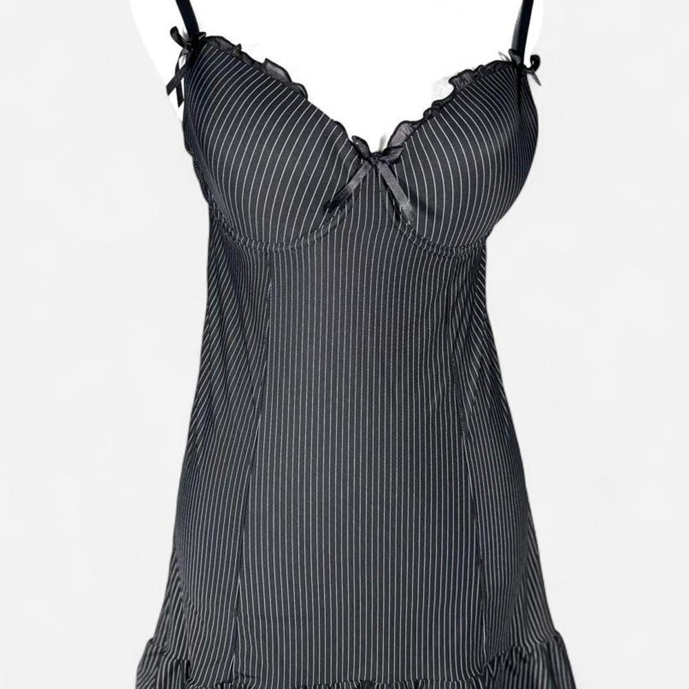 Vintage Y2K Baby Doll Chemise Slip Dress, La Vie en Rose, Pin Stripe, Size M